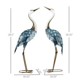 Crane Garden Statues, 28.5 29 Standing Bird Sculptures, Metal Yard Art Decor, Landscape Decoration Set Of 2, Blue