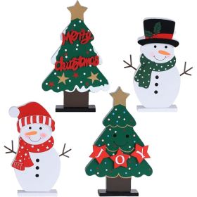 Wooden Christmas Trees And Snowmen 4 Units, Tiered Tray Centerpiece Decorations For Table, Mantel, Shelf, Home And Winter Decor
