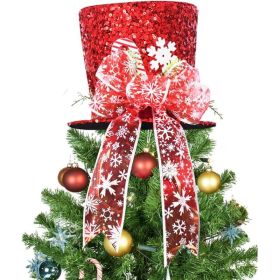 Red Candy Cane Christmas Tree Topper Hat With Lighted 6.5FT Ribbon