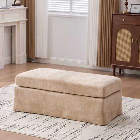43.7" Wide Modern Upholstered Chenille Ottoman, Foot Stool Square Footrest with Black Metal Legs for Living Room Bedroom Entryway and Office, Wheat