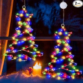 2-Piece Battery-Powered Christmas Tree Window Lights With Suction Cups & Timer
