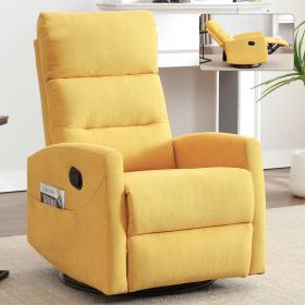 Manual Recliner Chair with Rocker and Swivel in Fabric for Living Room, Yellow (Option: Yellow)
