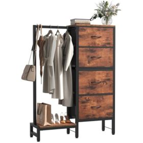 4-in-1 Storage Set, Equipped With Hanging Rack, Clothing Rack, Shoe Rack, Bag Hook And High-level Storage Tower (Option: Brown)