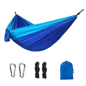 1pc Outdoor Camping Hammock; Portable Nylon Parachute Hammock 106*55in (Green_Purple: 106*55in Sapphire Blue And Sky Blue)