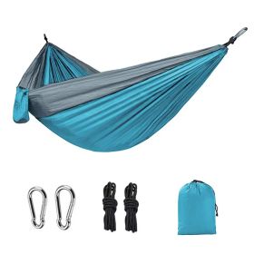 1pc Outdoor Camping Hammock; Portable Nylon Parachute Hammock 106*55in (Green_Purple: 106*55in Light Blue And Gray)