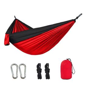 1pc Outdoor Camping Hammock; Portable Nylon Parachute Hammock 106*55in (Green_Purple: 106*55in Red And Black)