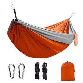 1pc Outdoor Camping Hammock; Portable Nylon Parachute Hammock 106*55in (Green_Purple: 106*55in Orange And Gray)