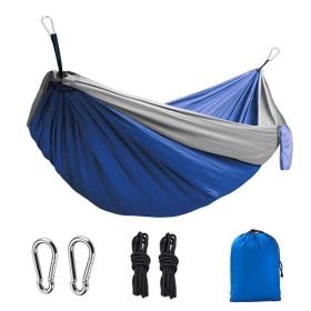 1pc Outdoor Camping Hammock; Portable Nylon Parachute Hammock 106*55in (Green_Purple: 106*55in Sapphire Blue And Gray)