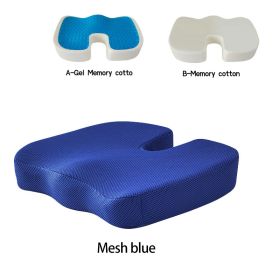 Gel Memory Foam U-shaped Seat Cushion Massage Car Office Chair for Long Sitting Coccyx Back Tailbone Pain Relief Gel Cushion Pad (Green_Purple: Mesh blue, Specification: B Memory cotto)