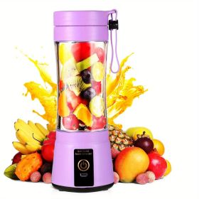 1pc 380ML Portable Blender With 6 Blades Rechargeable USB ; Personal Size Blender For Shakes And Smoothies; Traveling Fruit Veggie Juicer Cup (Green_Purple: Purple)