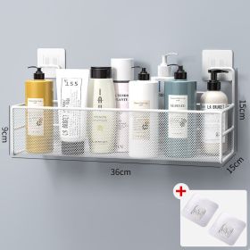 Shower Wall Shelf Wall Mounted Bathroom Shelves Storage Rack Toilet WC Accessories Kitchen Free Punch Condiment Storage Baskets (Green_Purple: white large, Ships From: China)