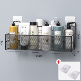 Shower Wall Shelf Wall Mounted Bathroom Shelves Storage Rack Toilet WC Accessories Kitchen Free Punch Condiment Storage Baskets (Green_Purple: black large, Ships From: China)