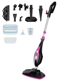 10-in-1 Steam Mop, 1550W Detachable Handheld Steam Cleaner for Floor Cleaning, 16FT Cord, 2 Washable Pads (Green_Purple: Black pink)