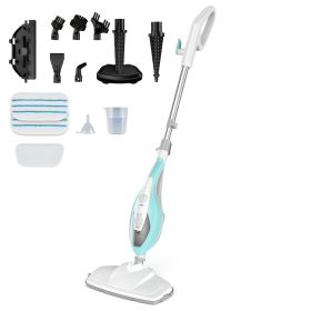10-in-1 Steam Mop, 1550W Detachable Handheld Steam Cleaner for Floor Cleaning, 16FT Cord, 2 Washable Pads (Green_Purple: White and green)