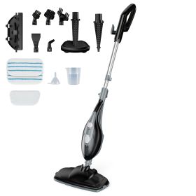 10-in-1 Steam Mop, 1550W Detachable Handheld Steam Cleaner for Floor Cleaning, 16FT Cord, 2 Washable Pads (Green_Purple: Black and grey)