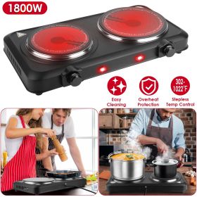 2000W Electric Infrared Dual Burner Portable Heating Hot Plate Stove Countertop RV Hotplate with 7.5' & 6.3' Glass Cooktop Stepless Temperature A (Green_Purple: Black)
