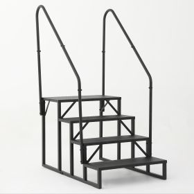 Hot Tub Steps Outdoor, RV Steps with Handrail, Portable RV Stairs 2/3/4/5 Step, Heavy Duty Truck Camper Steps Ladders for Travel Trailers, 5th Wh (size: 4 step 2 handrails)
