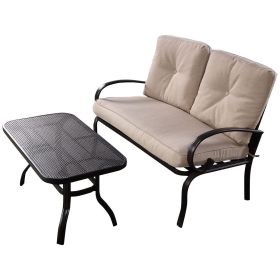 2 Pieces Patio Outdoor Cushioned Coffee Table Seat (Green_Purple: Beige)