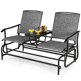 2-Person Double Rocking Loveseat with Mesh Fabric and Center Tempered Glass Table (Green_Purple: Gray)