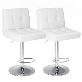 Bar Stools Set of 2, Counter Height Barstools,Square Seat Cushion Barstool with Back, Height Adjustable PU Leather Swivel Barstool (Green_Purple: white2-Pack)