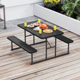 Picnic Table Bench Set for 2-4 People Outdoor Rectangular Camping Dining Table (Green_Purple: Black)