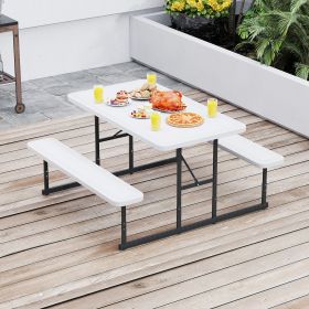 Picnic Table Bench Set for 2-4 People Outdoor Rectangular Camping Dining Table (Green_Purple: White+Black)