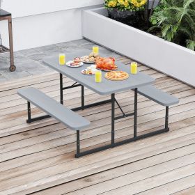 Picnic Table Bench Set for 2-4 People Outdoor Rectangular Camping Dining Table (Green_Purple: Grey+Black)