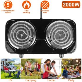 Portable Double Electric Burner, 2000W Even Heating with Independent Thermostat, Compact Hot Plate for College Dorms Small Apartments Campers (Green_Purple: Black)