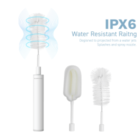 Electric Rechargeable Bottle Cleaning Brush Set with 2 Replacement Brush Heads, Anti-Fingerprint Aluminum Alloy Handheld Cup Washer (style: White electric cup brush)