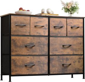 Dresser for Bedroom with 8 Drawers, Wide Fabric Dresser for Storage and Organization, Chest of Drawers, Dressers for Living Room, Closet, Hallway (Green_Purple: Brown)