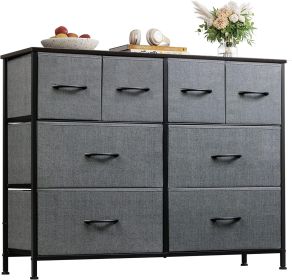 Dresser for Bedroom with 8 Drawers, Wide Fabric Dresser for Storage and Organization, Chest of Drawers, Dressers for Living Room, Closet, Hallway (Green_Purple: Grey)