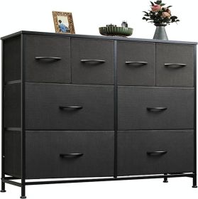 Dresser for Bedroom with 8 Drawers, Wide Fabric Dresser for Storage and Organization, Chest of Drawers, Dressers for Living Room, Closet, Hallway (Green_Purple: Black)