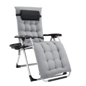 Zero Gravity Chair, Reclining Camping Lounge Chair for Indoor, Reclining Patio Chairs with Cup Holder Trays and Removable Cushion (Green_Purple: Grey)