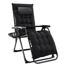 Zero Gravity Chair, Reclining Camping Lounge Chair for Indoor, Reclining Patio Chairs with Cup Holder Trays and Removable Cushion (Green_Purple: Black)