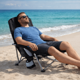 Portable Folding Patio Chaise Lounge With Storage Pocket And Carry Bag | 250 Lbs Weight Capacity, Mesh Breathable Backrest, Alloy Steel Frame (Green_Purple: Black)