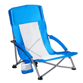Portable Folding Patio Chaise Lounge With Storage Pocket And Carry Bag | 250 Lbs Weight Capacity, Mesh Breathable Backrest, Alloy Steel Frame (Green_Purple: Blue)