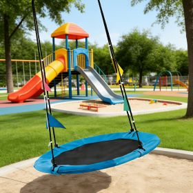 Flying Saucer Swing, 33"-63" Adjustable Height Tree Swing with 4 Detachable Flags, Playground Swing (Green_Purple: Blue)