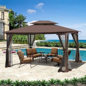 13x10 Outdoor Patio Gazebo Canopy Tent With Ventilated Double Roof And Mosquito net(Detachable Mesh Screen On All Sides); Suitable for Lawn;  Gar (Green_Purple: Brown)
