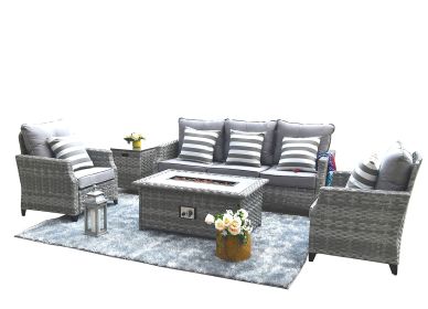 Direct Wicker Gray Wicker Sofa Set Outdoor Furniture Conversation Set with Firepit Table (Green_Purple: Gray)