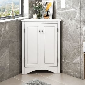 Triangle Bathroom Storage Cabinet with Adjustable Shelves, Freestanding Floor Cabinet for Home Kitchen (Green_Purple: White)
