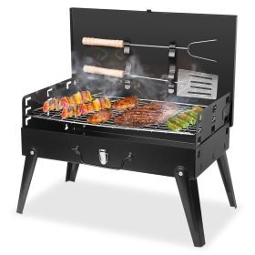 16.7x10x17.7in Portable Charcoal Grill Foldable BBQ Suitcase Grill Shelf For Outdoor Camping Picnics Garden Grilling (Green_Purple: Black)