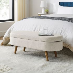 Ottoman Oval Storage Bench,Rubber Wood Legs (Green_Purple: Beige)