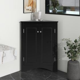 Triangle Bathroom Storage Cabinet with Adjustable Shelves, Freestanding Floor Cabinet for Home Kitchen (Green_Purple: Black)