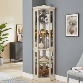 Corner Glass Cabinet Lighted Curio Cabinet Corner Display Case for Living Room, Curio Cabinet, Antique collection, Wine (Green_Purple: Antique White, Material: MDF+glass)