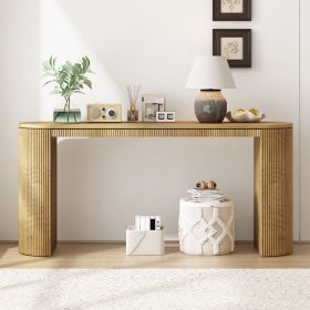 Curved Design Console Table with Unique Vertical Stripe Design ,Suitable for Living Room,Study and Entrance (Green_Purple: Natural, Material: Pine)