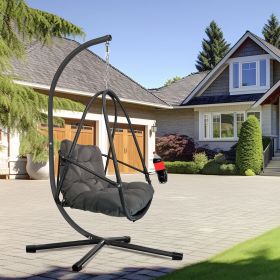 Hanging Egg Chair with Stand - Indoor/Outdoor Woven Rattan Swing Chair with Stand - 350lb Capacity (Green_Purple: Black)