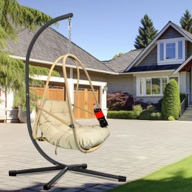 Hanging Egg Chair with Stand - Indoor/Outdoor Woven Rattan Swing Chair with Stand - 350lb Capacity (Green_Purple: Khaki)