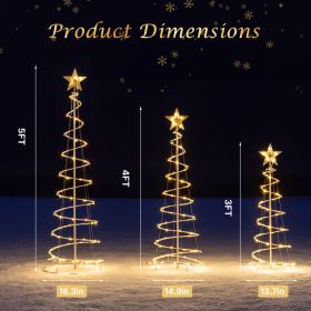 3 Pack Spiral Christmas Tree, Collapsible Unlit PVC Artificial Tree With Metal Base For Indoor Outdoor Holiday Decor (Option: Warm light)